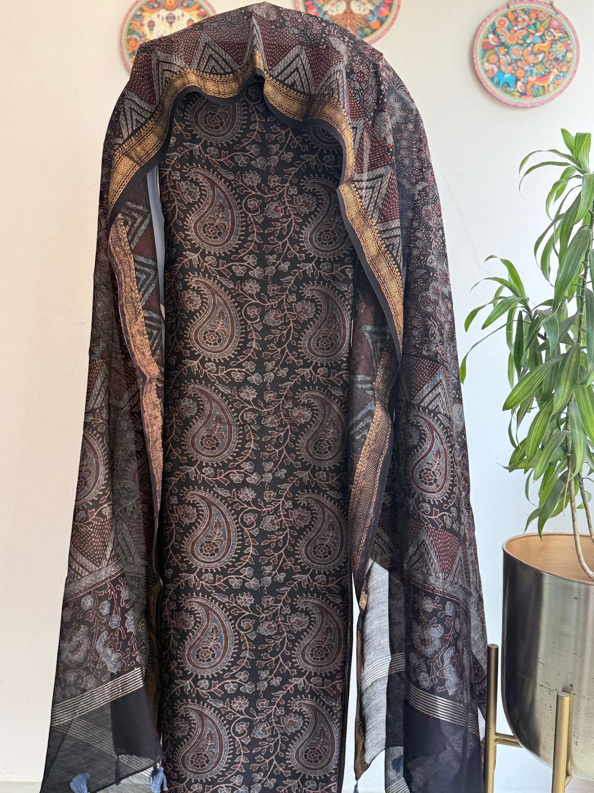 Pure Maheshwari Silk Ajrakh Handblock Printed Suit Set – 2 Piece