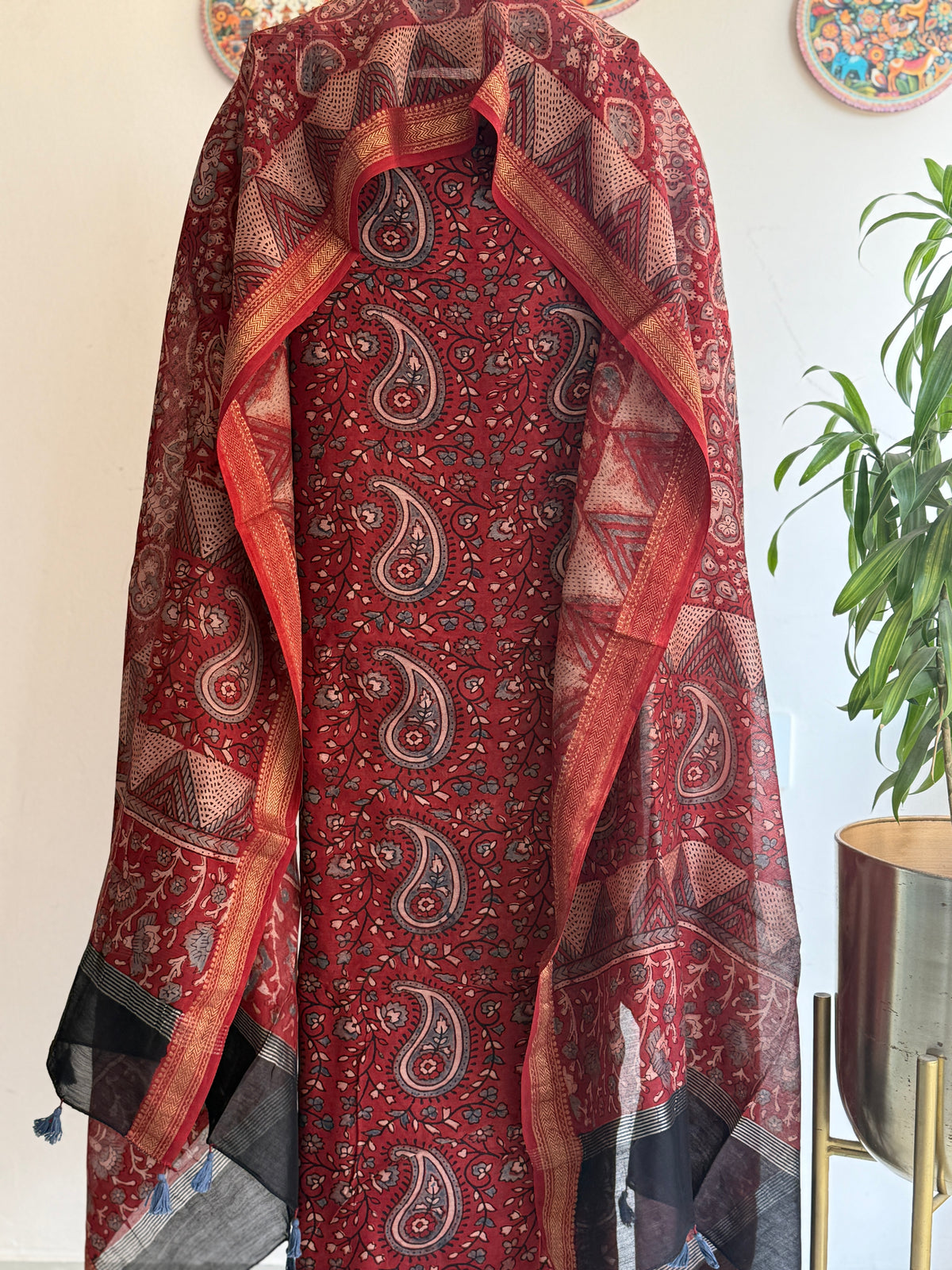 Pure Maheshwari Silk Ajrakh Handblock Printed Suit Set – 2 Piece