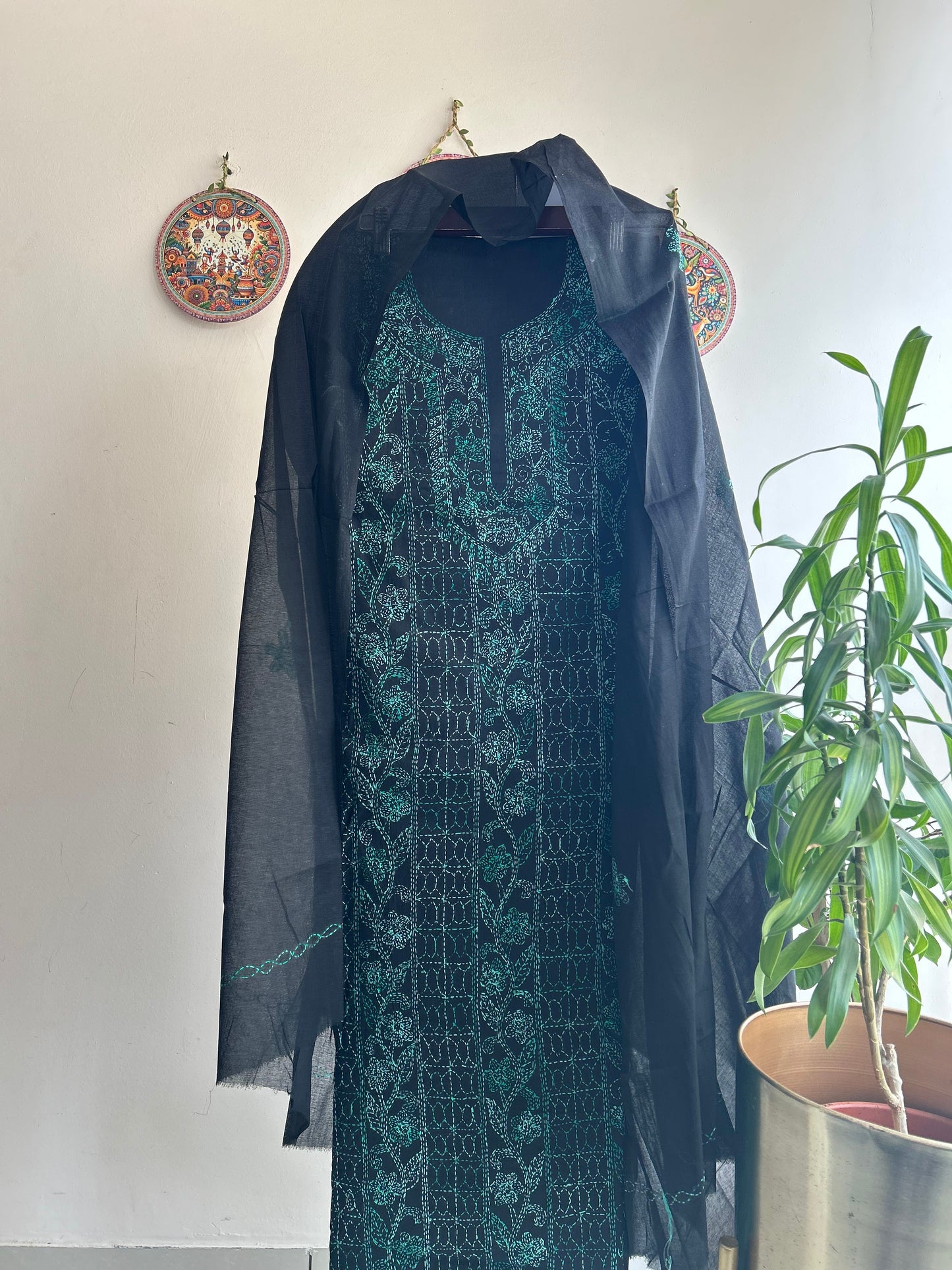 Bengal Handloom- Kantha Stich Pure Cotton Embroidered Suit Set