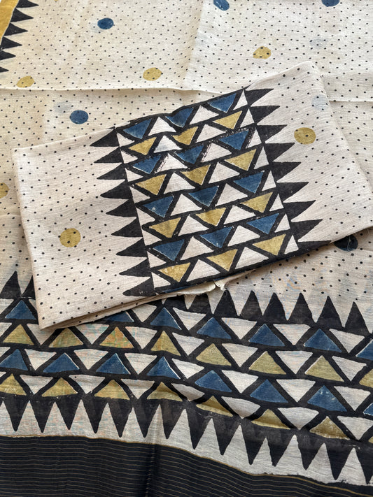 Pure Linen Ajrakh Hand Block Printed Suit Set with Dupatta | Natural Dyes