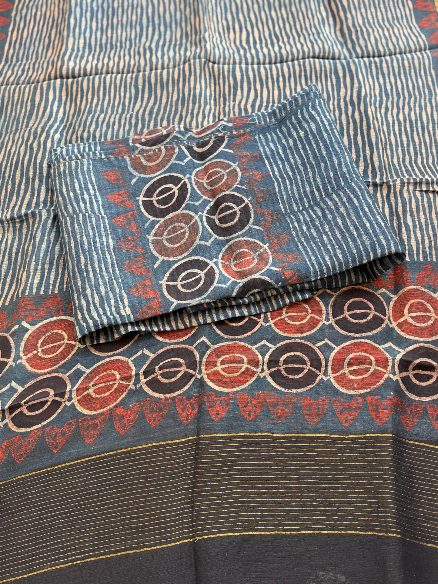 Pure Linen Ajrakh Hand Block Printed Suit Set with Dupatta | Natural Dyes