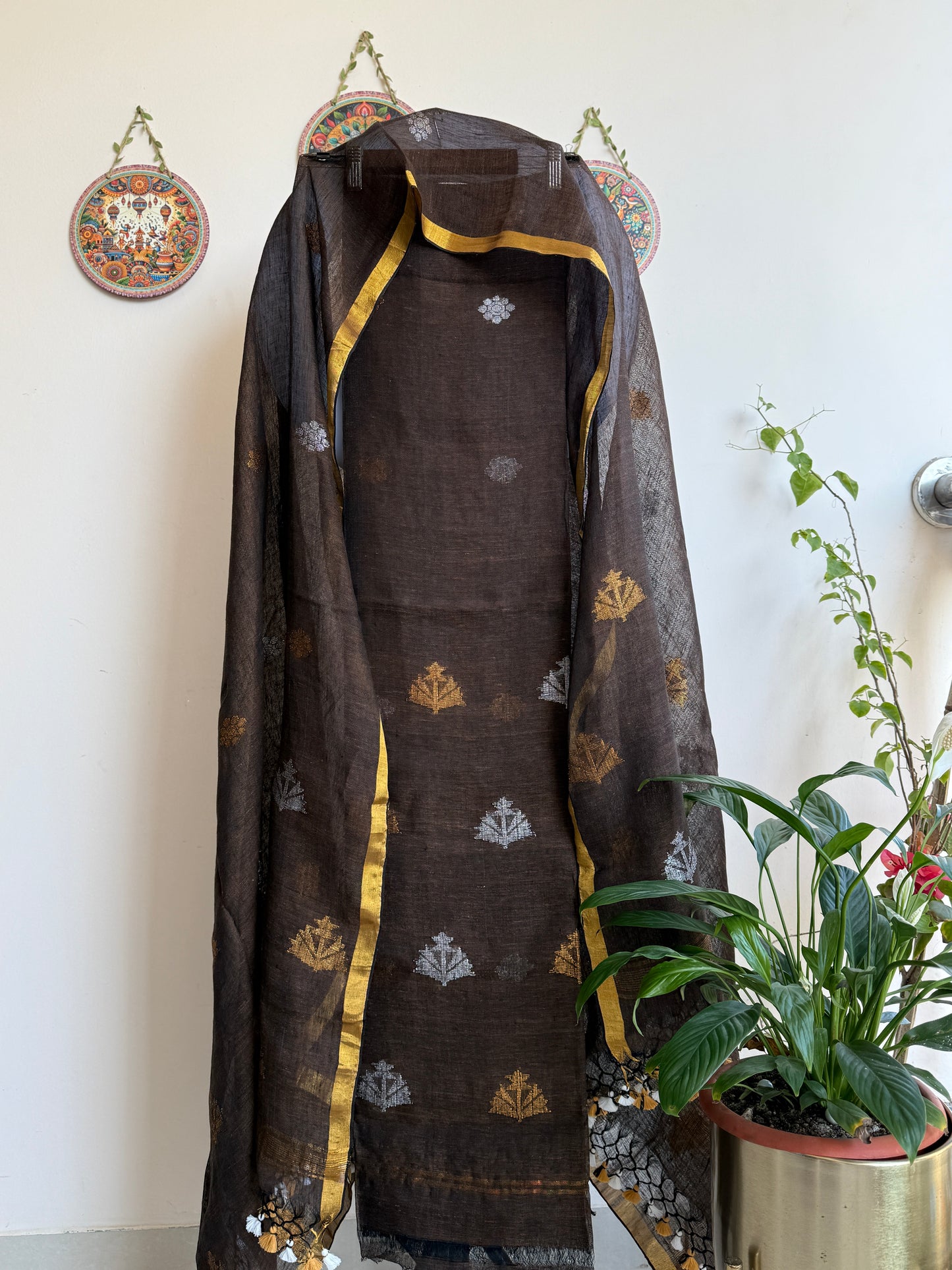 Jamdani- ✨ Pure Linen Jamdani Weaving Kurta & Dupatta Set ✨