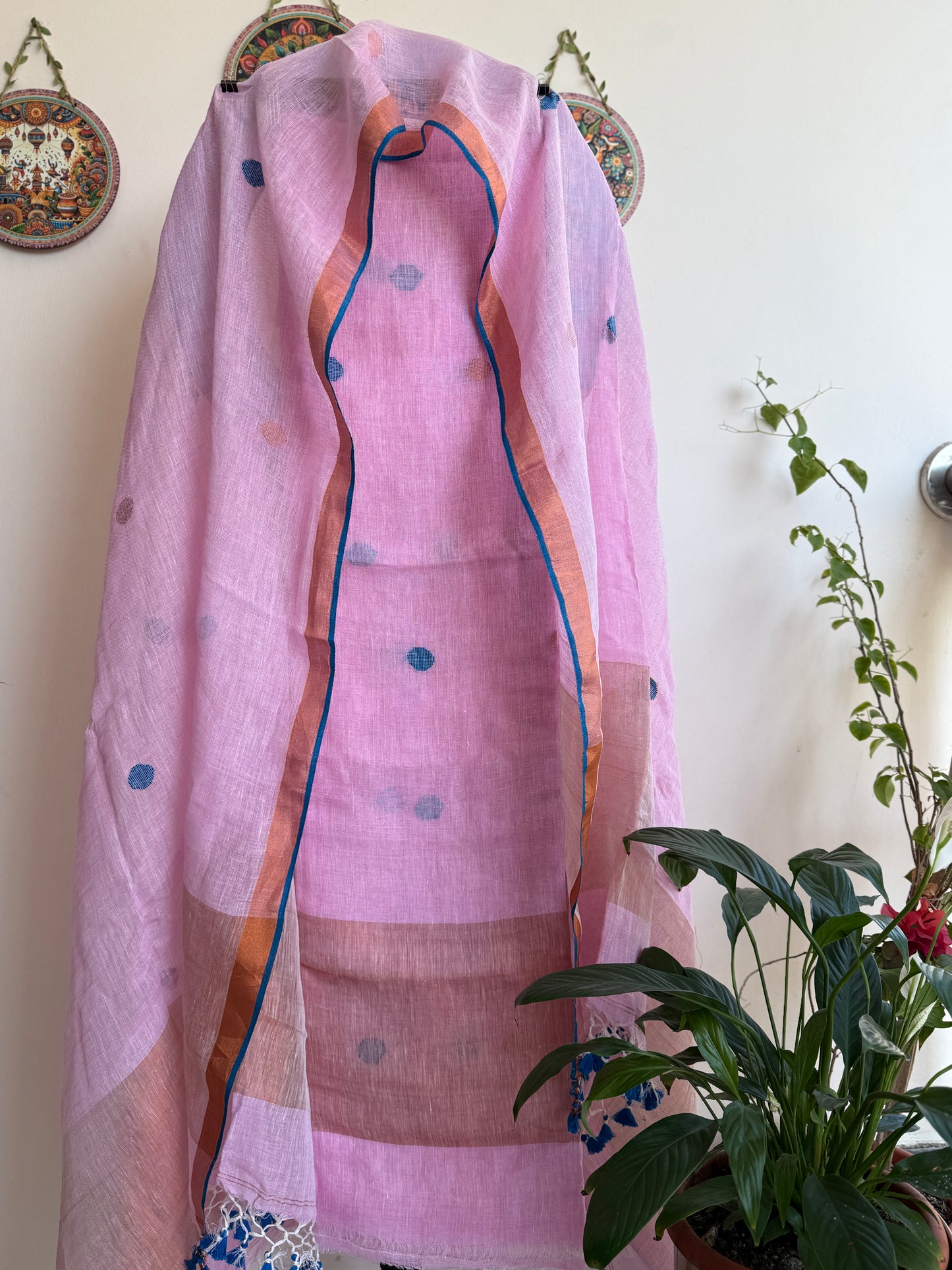Jamdani- ✨ Pure Linen Jamdani Weaving Kurta & Dupatta Set ✨