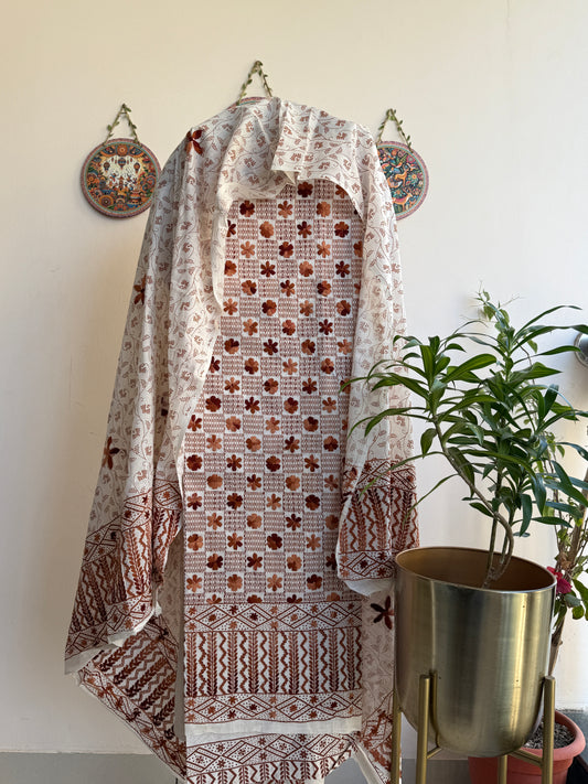 Bengal Handloom- Hand Block Printed Pure Cotton Embroided Suit Set