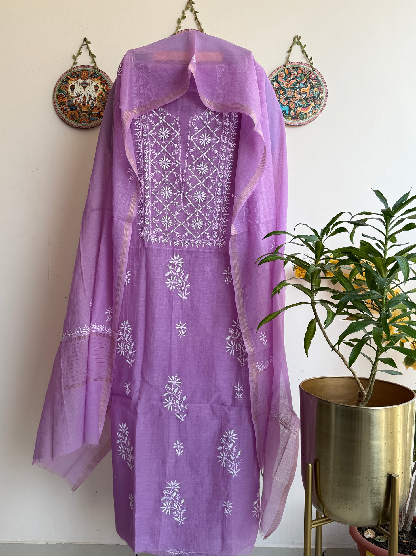 Lucknowi Chikankari Set – Pure Mul Chanderi Handcrafted Elegance