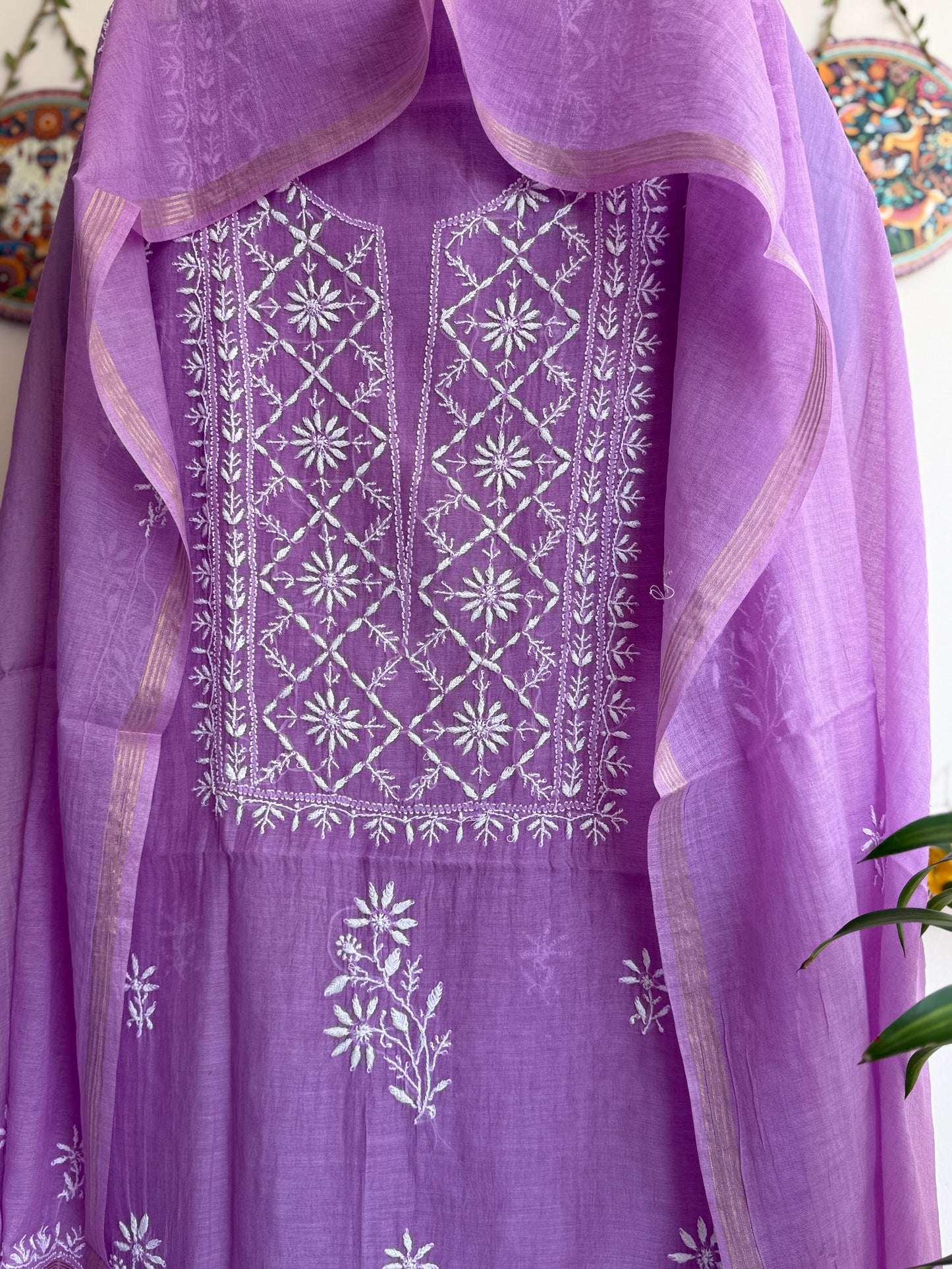 Lucknowi Chikankari Set – Pure Mul Chanderi Handcrafted Elegance