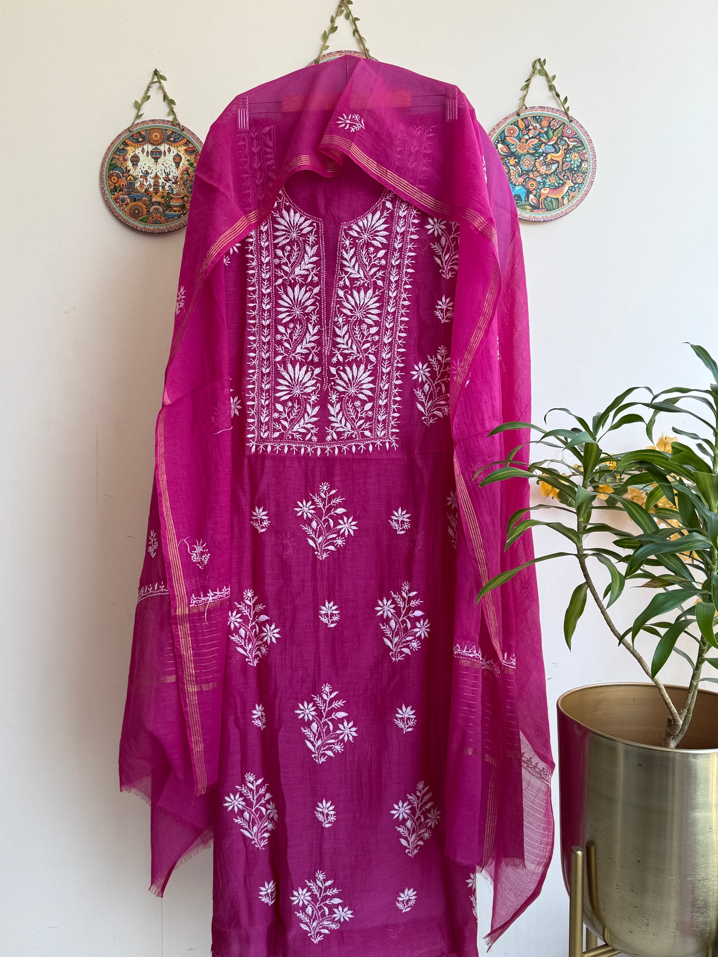 Lucknowi Chikankari Set – Pure Mul Chanderi Handcrafted Elegance