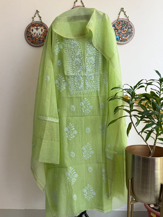 Lucknowi Chikankari Set – Pure Mul Chanderi Handcrafted Elegance