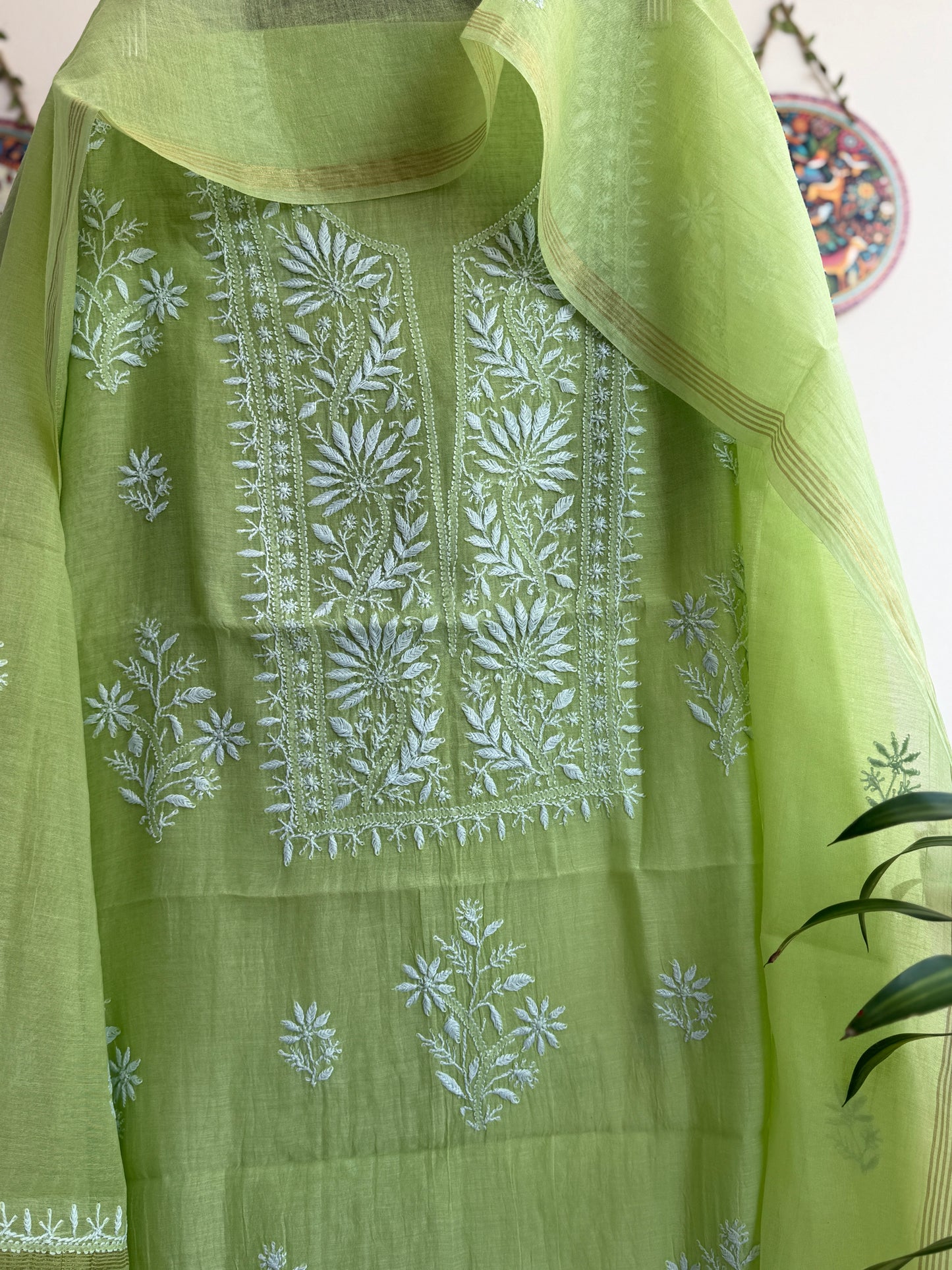 Lucknowi Chikankari Set – Pure Mul Chanderi Handcrafted Elegance