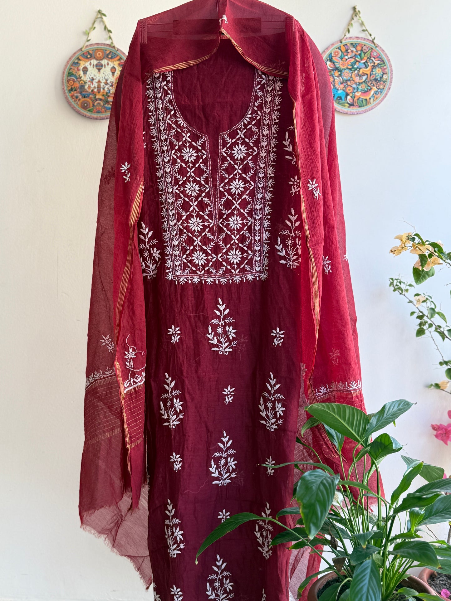 Lucknowi Chikankari Set – Pure Mul Chanderi Handcrafted Elegance