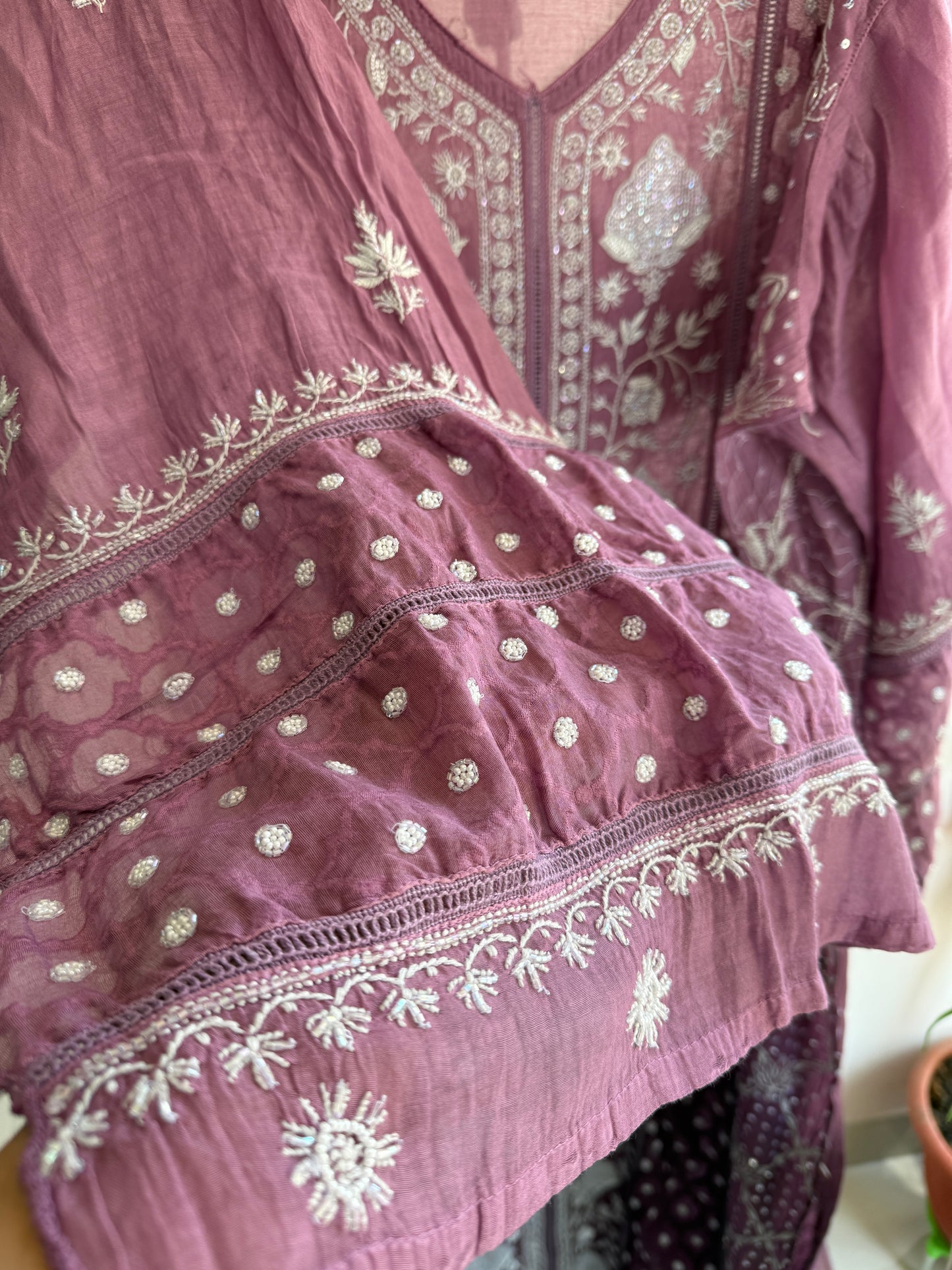 ✨ Pure Mul Chanderi Lucknowi Chikankari Multiple Panel Anarkali Set ✨