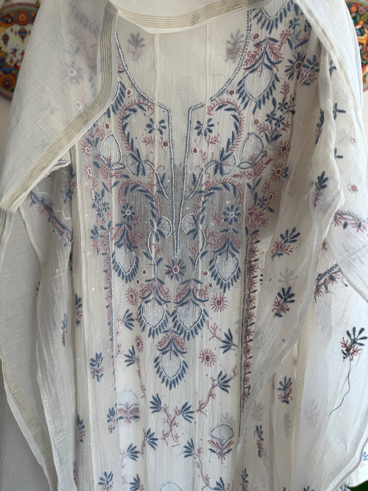 Pure Mul Chanderi Lucknowi Chikankari Anarkali Suit Set with Dupatta | Hand Embroidery with Pearl, Cutdana & Sequin Work