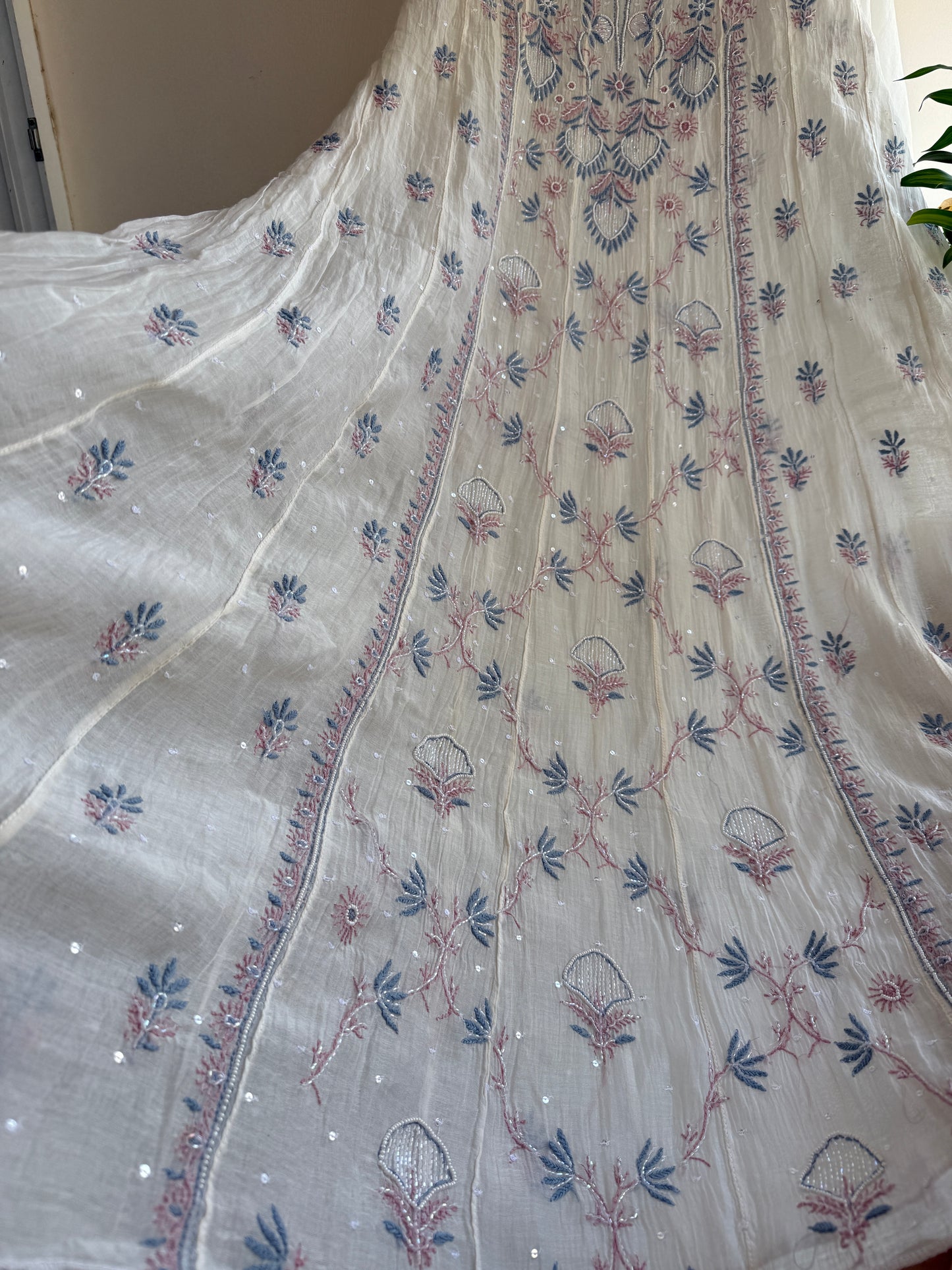 Pure Mul Chanderi Lucknowi Chikankari Anarkali Suit Set with Dupatta | Hand Embroidery with Pearl, Cutdana & Sequin Work