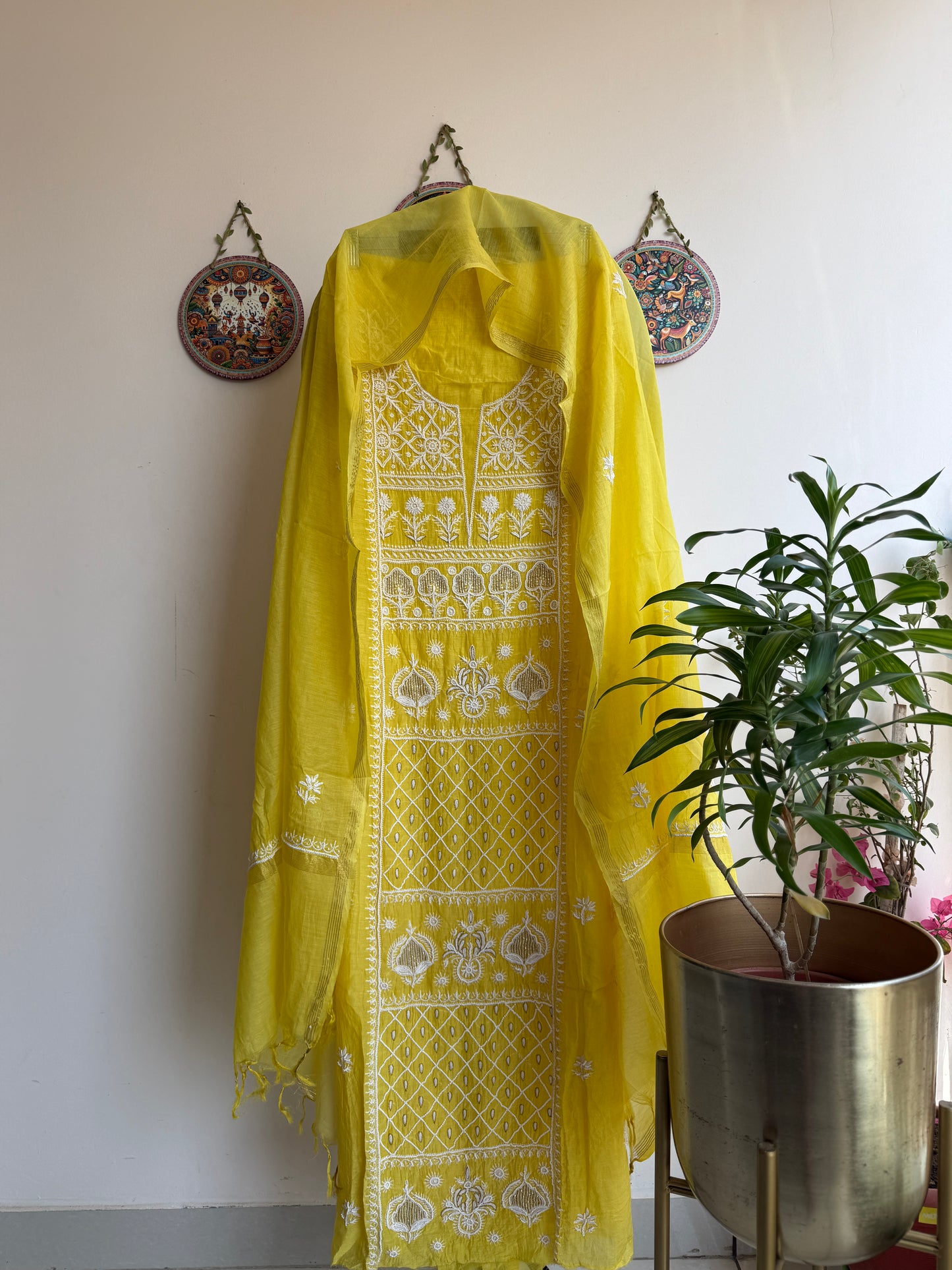 Lucknowi Chikankari Thread Work in Mul Chanderi add on Pearl Work and Cut Dana