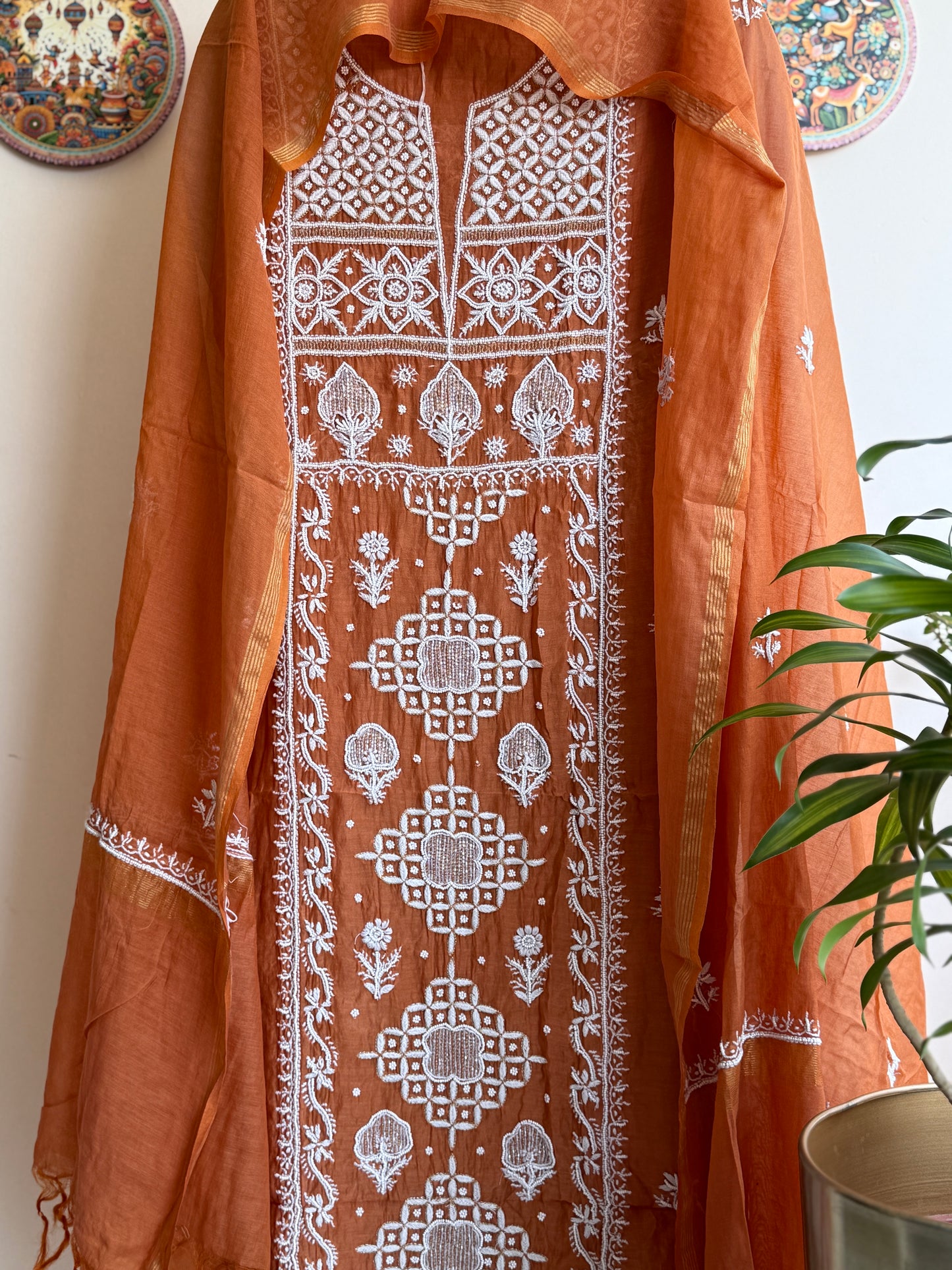 Lucknowi Chikankari Thread Work in Mul Chanderi add on Pearl Work and Cut Dana