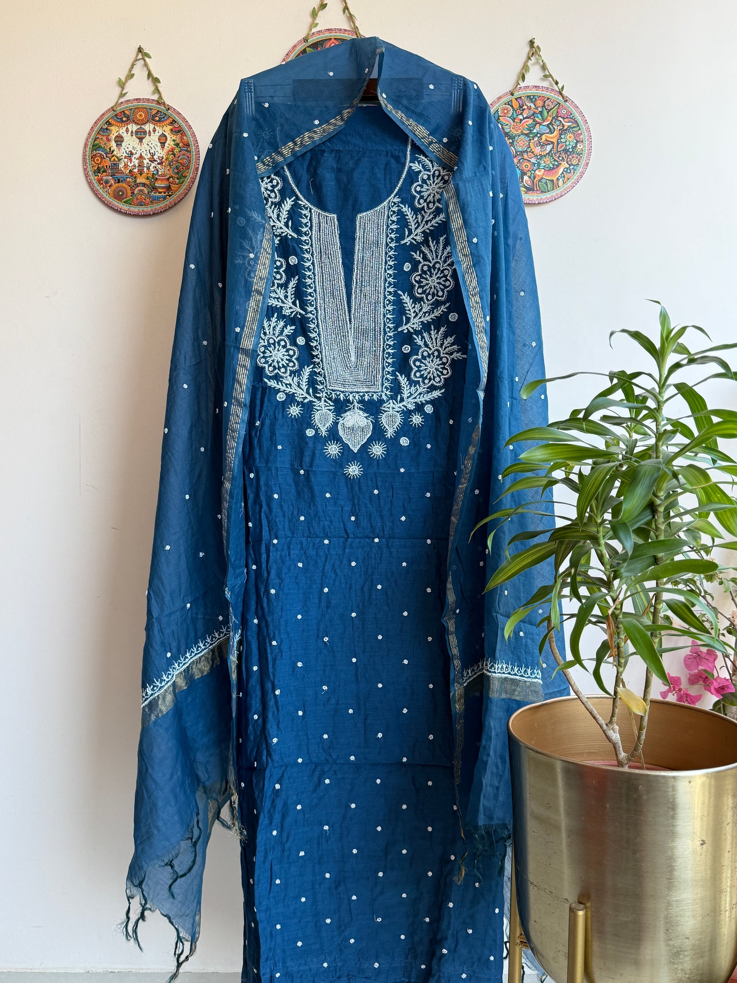 Lucknowi Chikankari Thread Work in Mul Chanderi add on Pearl Work and Cut Dana