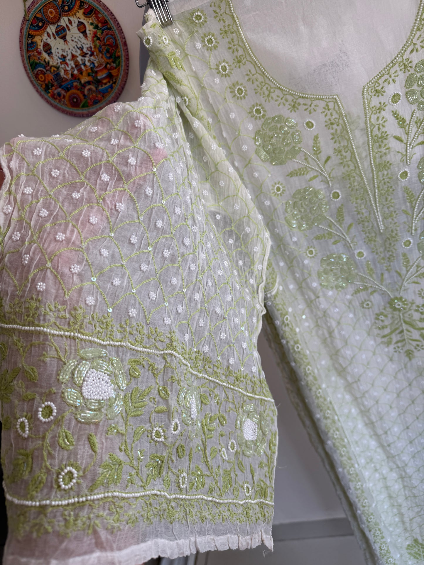 Pure Mul Chanderi Lucknowi Chikankari Anarkali Set with Dupatta | Bel & Jaal Hand Embroidery