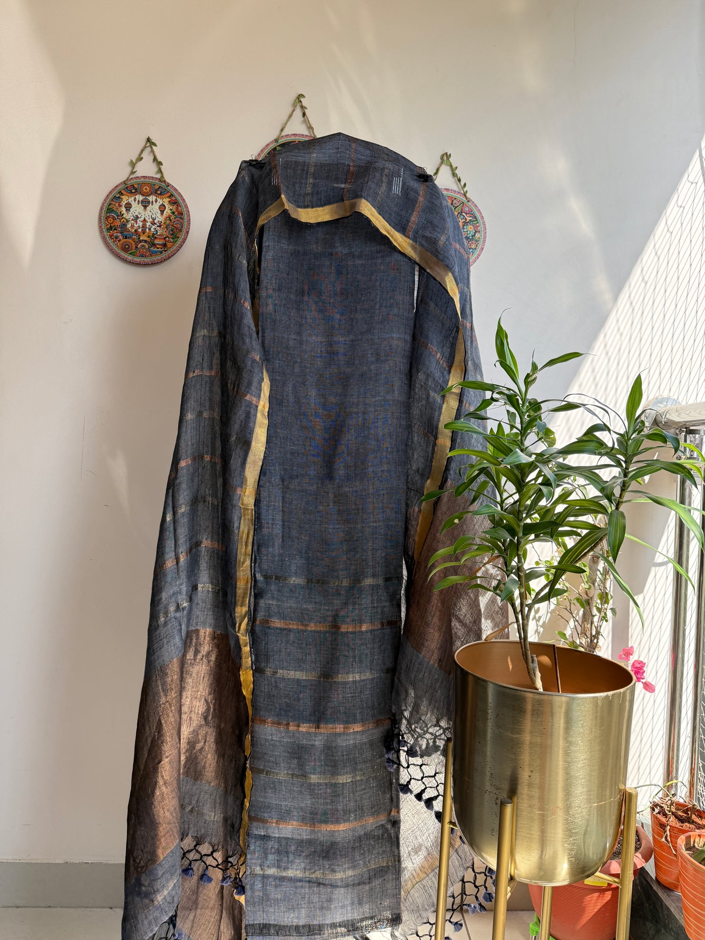 Jamdani- ✨ Pure Linen Jamdani Weaving Kurta & Dupatta Set ✨