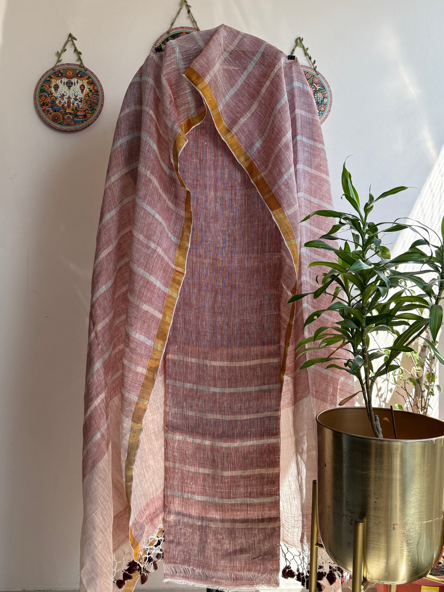 Jamdani- ✨ Pure Linen Jamdani Weaving Kurta & Dupatta Set ✨