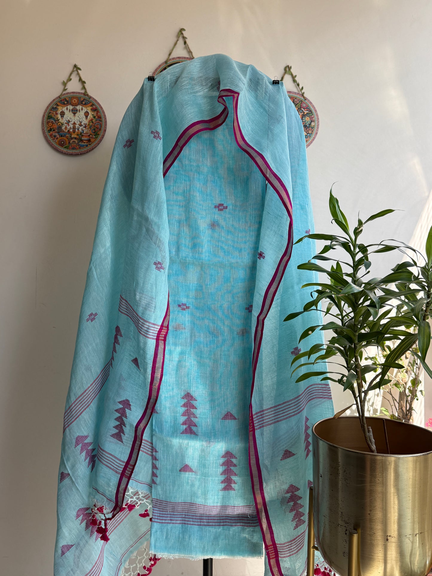 Jamdani- ✨ Pure Linen Jamdani Weaving Kurta & Dupatta Set ✨