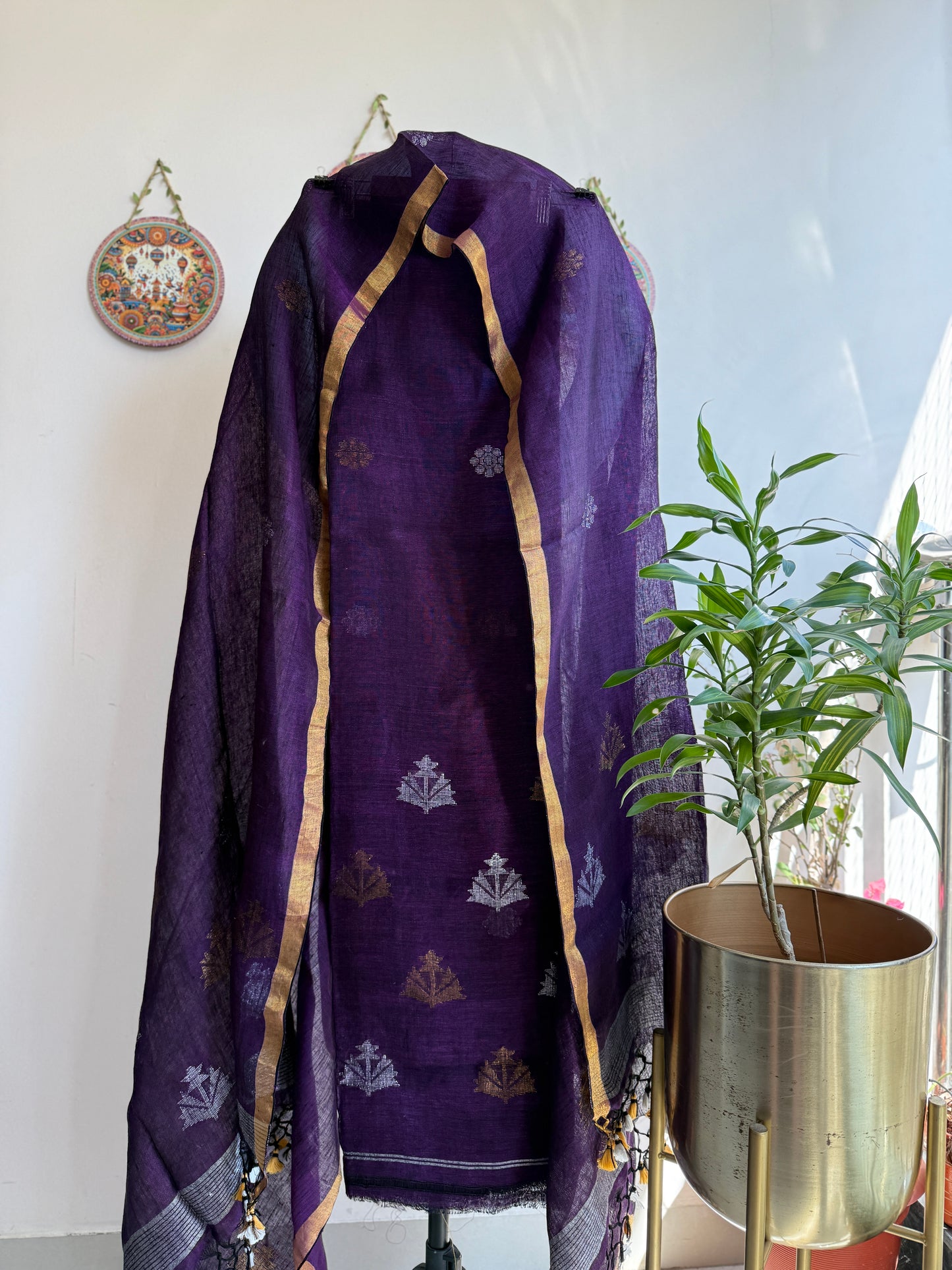 Jamdani- ✨ Pure Linen Jamdani Weaving Kurta & Dupatta Set ✨