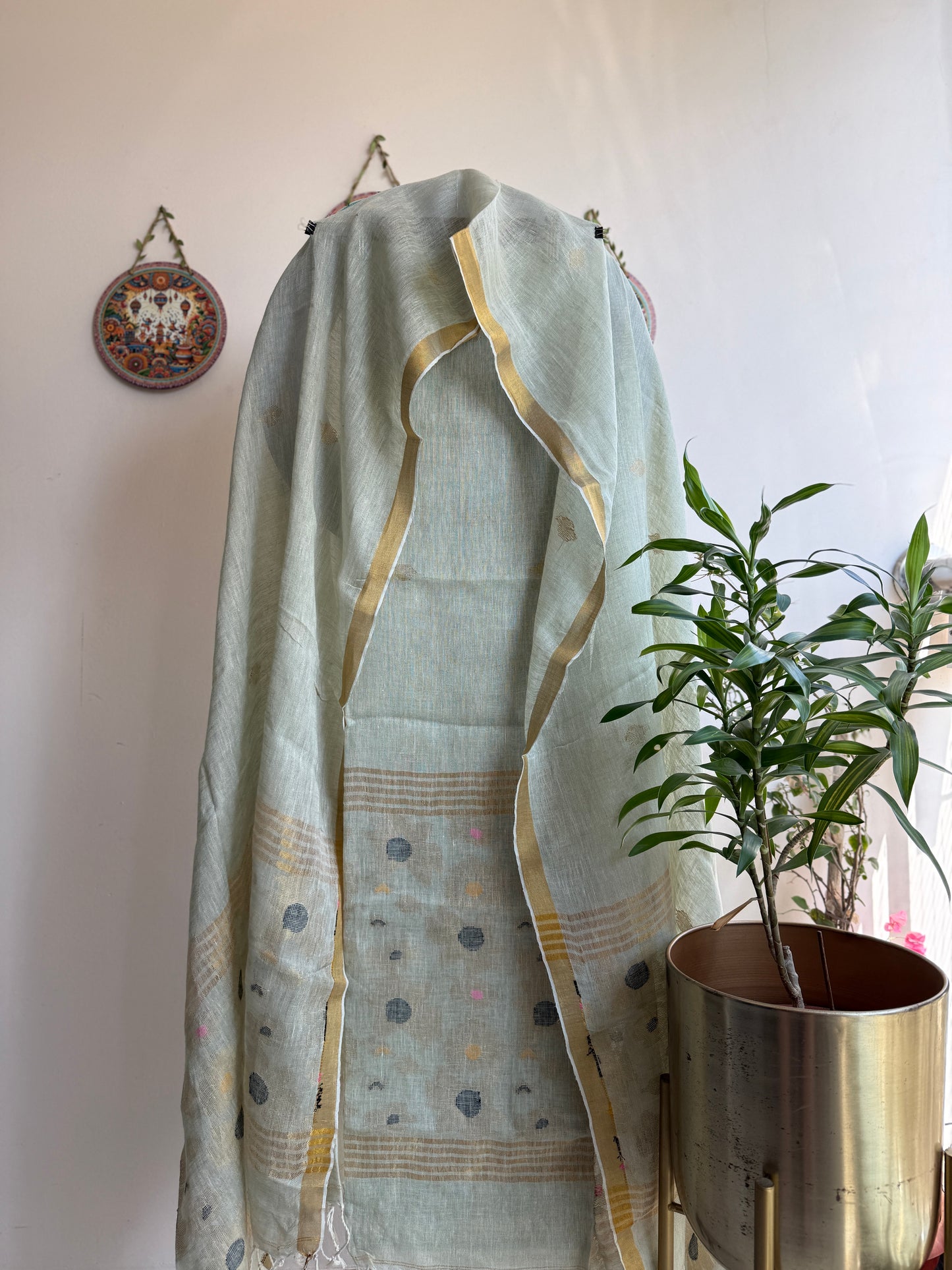 Jamdani- ✨ Pure Linen Jamdani Weaving Kurta & Dupatta Set ✨