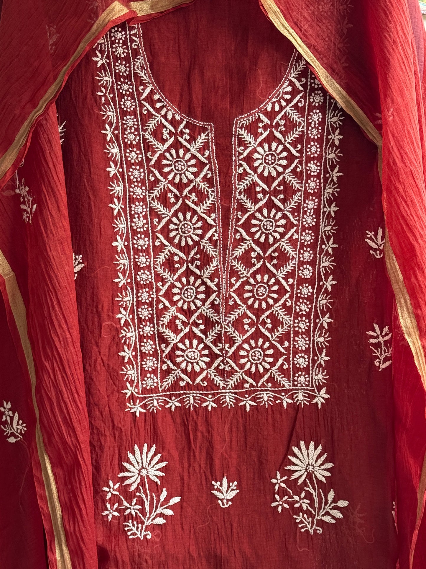 Lucknowi Chikankari Set – Pure Mul Chanderi Handcrafted Elegance