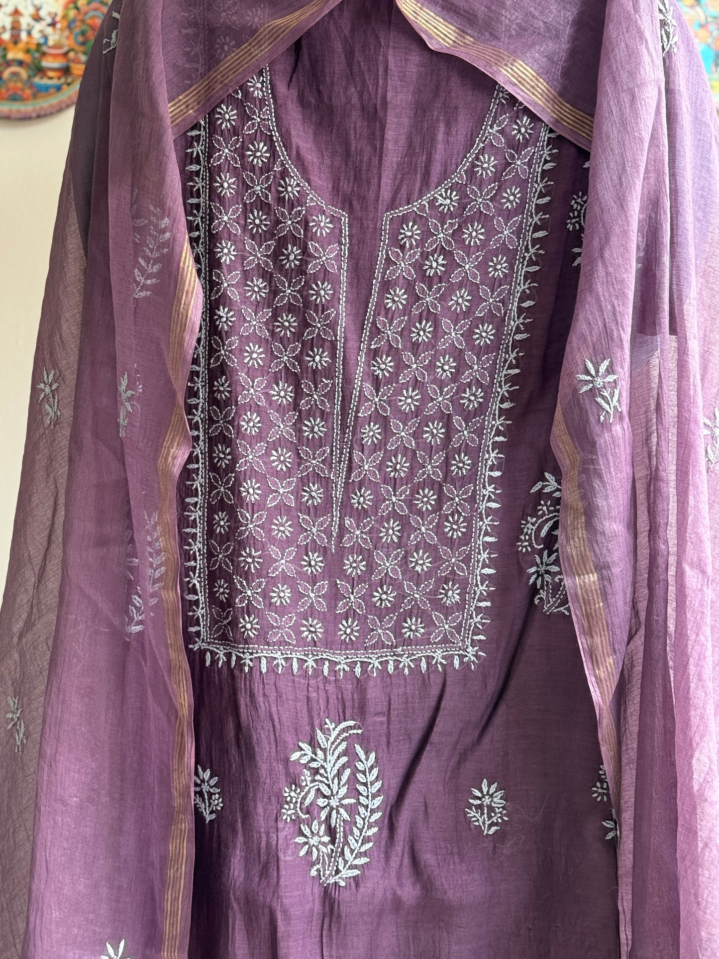 Lucknowi Chikankari Set – Pure Mul Chanderi Handcrafted Elegance