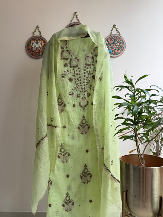 Lucknowi Chikankari in Mul Chanderi with add on Mukaish Work