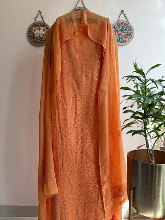 Lucknowi Chikankari in Georgette with add on of Mukaish Work