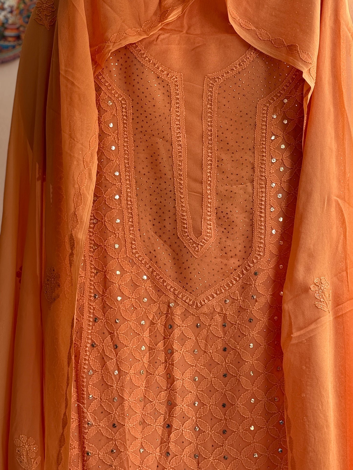 Lucknowi Chikankari in Georgette with add on of Mukaish Work