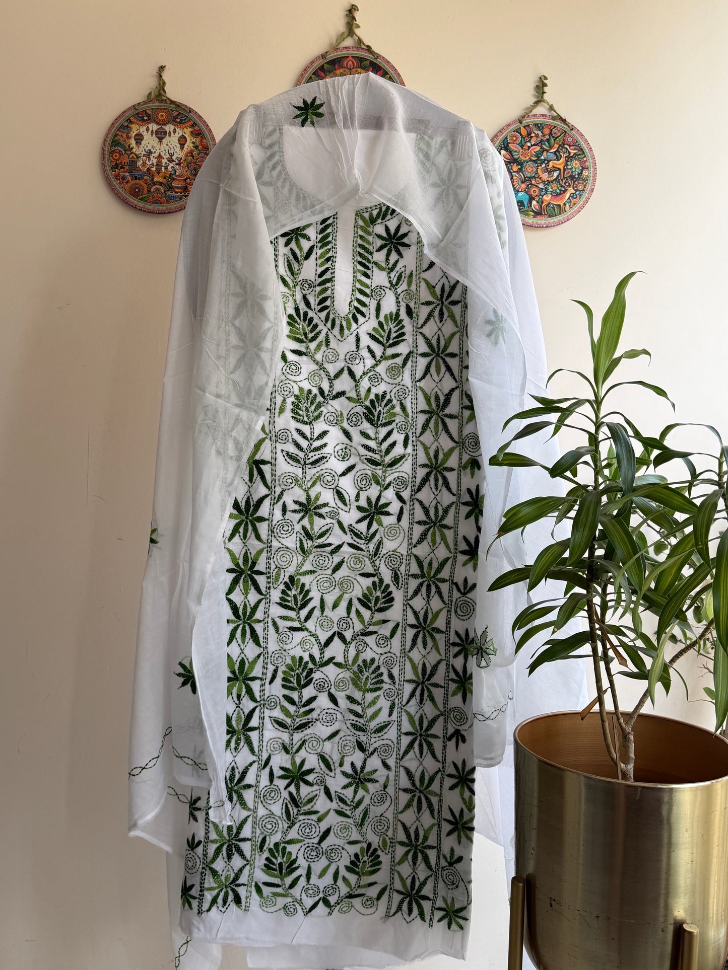 Bengal Handloom- Kantha Stich Pure Cotton Embroidered Suit Set