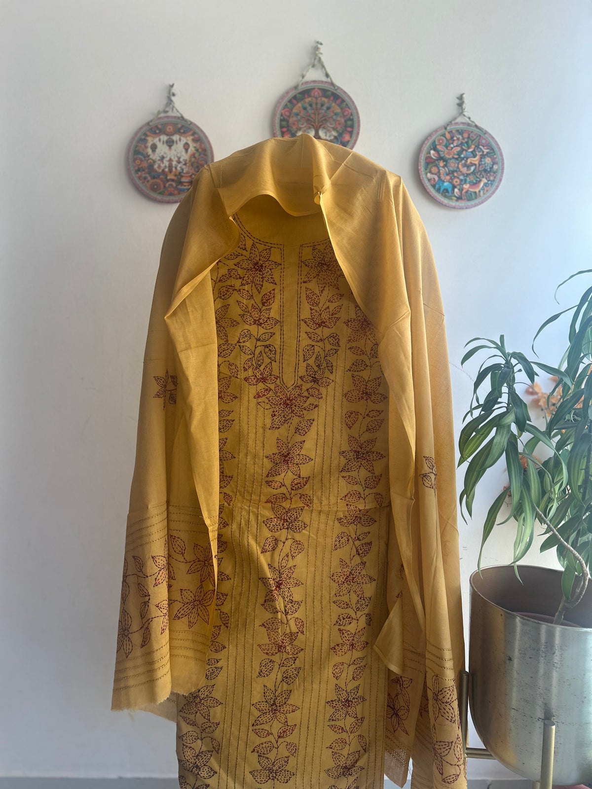 Bengal Handloom Kantha Stitch Pure Cotton Embroidered Suit Set