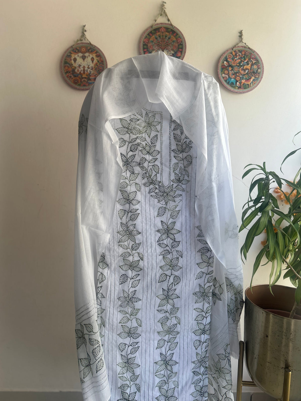 Bengal Handloom Kantha Stitch Pure Cotton Embroidered Suit Set
