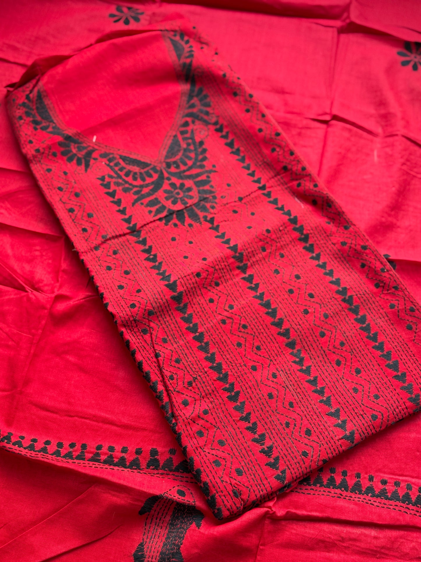 Bengal Handloom- Reverse Kantha Pure Cotton Embroided Suit Set