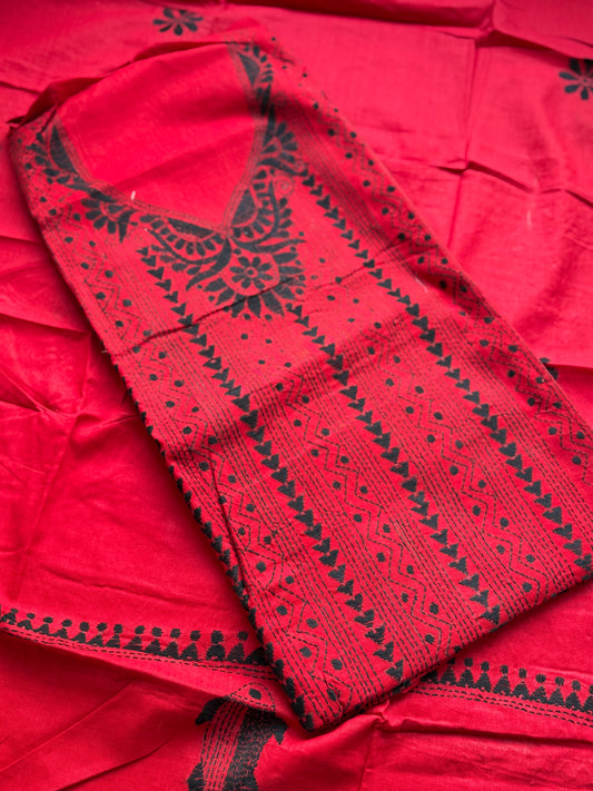 Bengal Handloom- Reverse Kantha Pure Cotton Embroided Suit Set