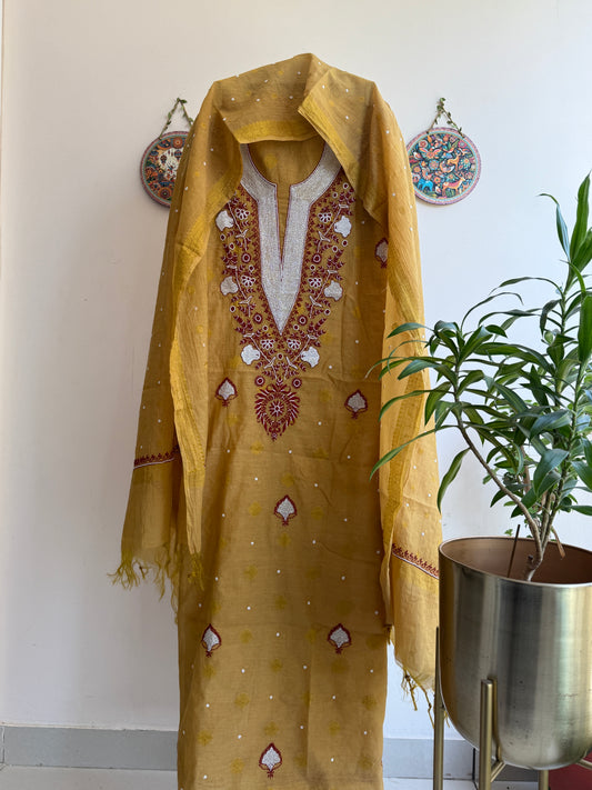 Lucknowi Chikankari Thread Work in Mul Chanderi add on Pearl Work and Cut Dana