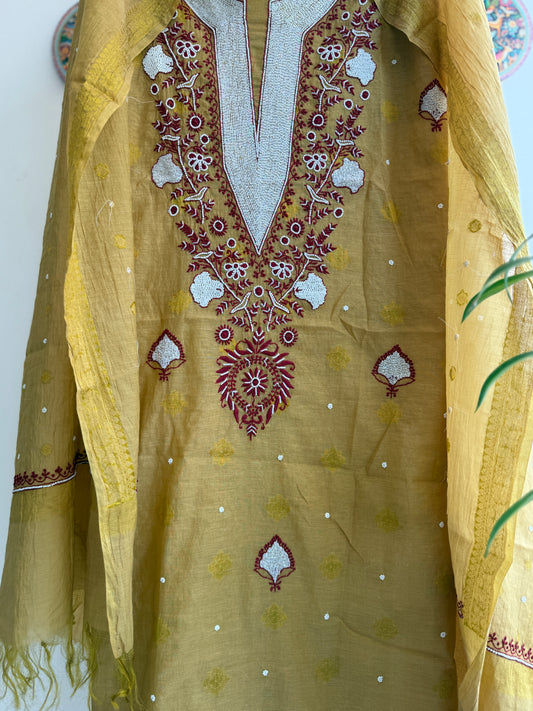 Lucknowi Chikankari Thread Work in Mul Chanderi add on Pearl Work and Cut Dana
