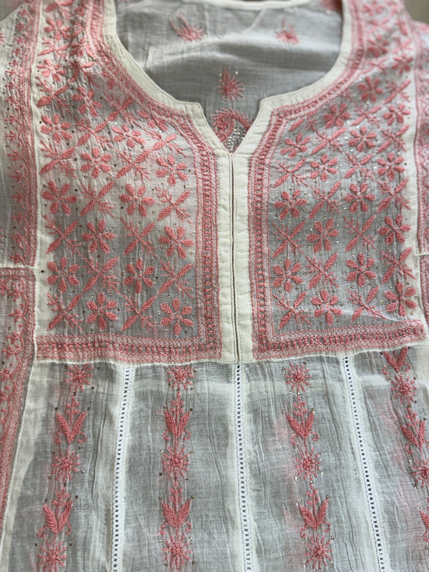 Pure Mul Chanderi Lucknowi Chikankari Anarkali Suit Set with Dupatta | Hand Embroidery with Pearl & Cutdana Work