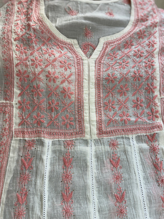 Pure Mul Chanderi Lucknowi Chikankari Anarkali Suit Set with Dupatta - additional view [3]