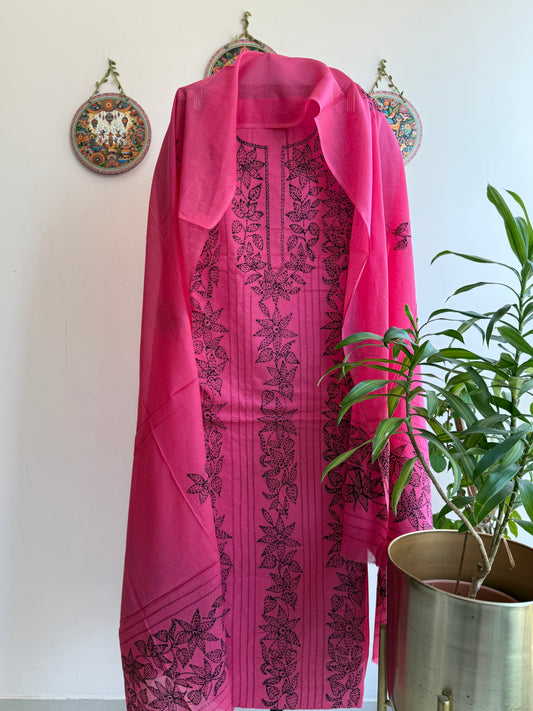 Bengal Handloom- Kantha Stich Pure Cotton Embroidered Suit Set