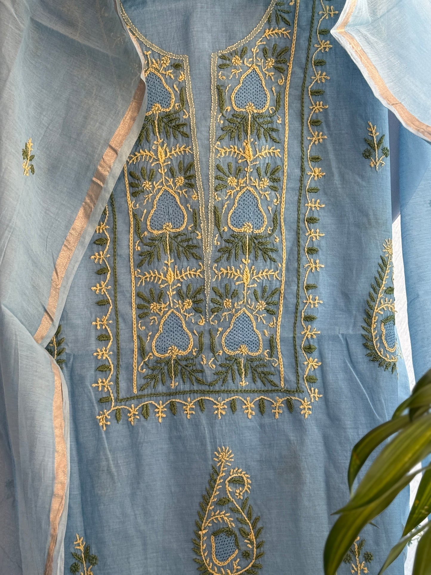 Lucknowi Chikankari Thread Work in Mul Chanderi with Highlight of Jaali Ka Kaam