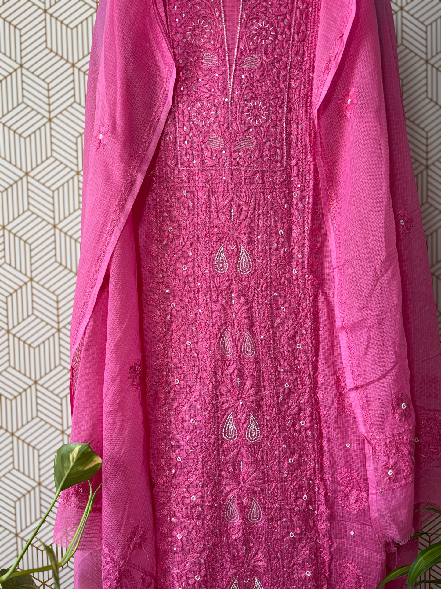Lucknowi Chikankari thread work in Kota Doria add on Cut Dana, Sequin and Pearl Work