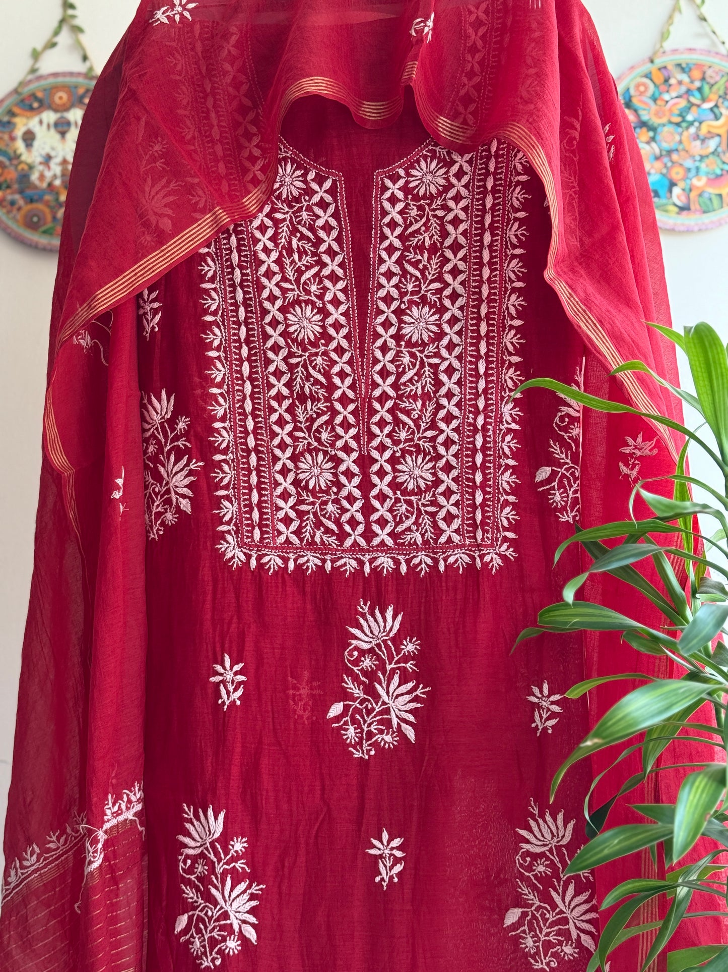 Lucknowi Chikankari Set – Pure Mul Chanderi Handcrafted Elegance