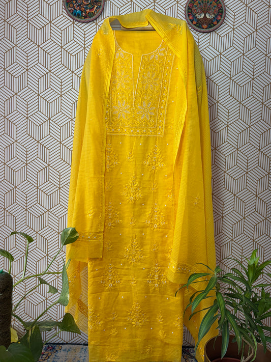 Lucknowi Chikankari thread work in Kota Doria add on Cut Dana, Sequin and Pearl Work