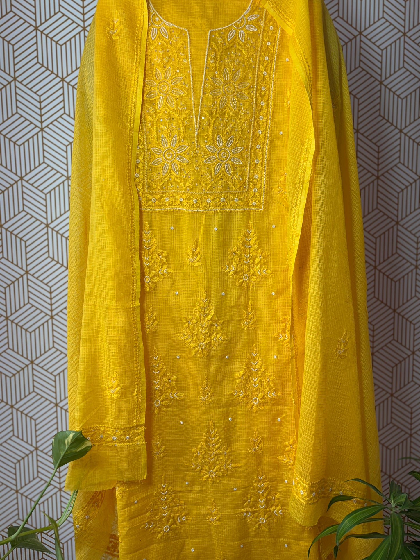 Lucknowi Chikankari thread work in Kota Doria add on Cut Dana, Sequin and Pearl Work