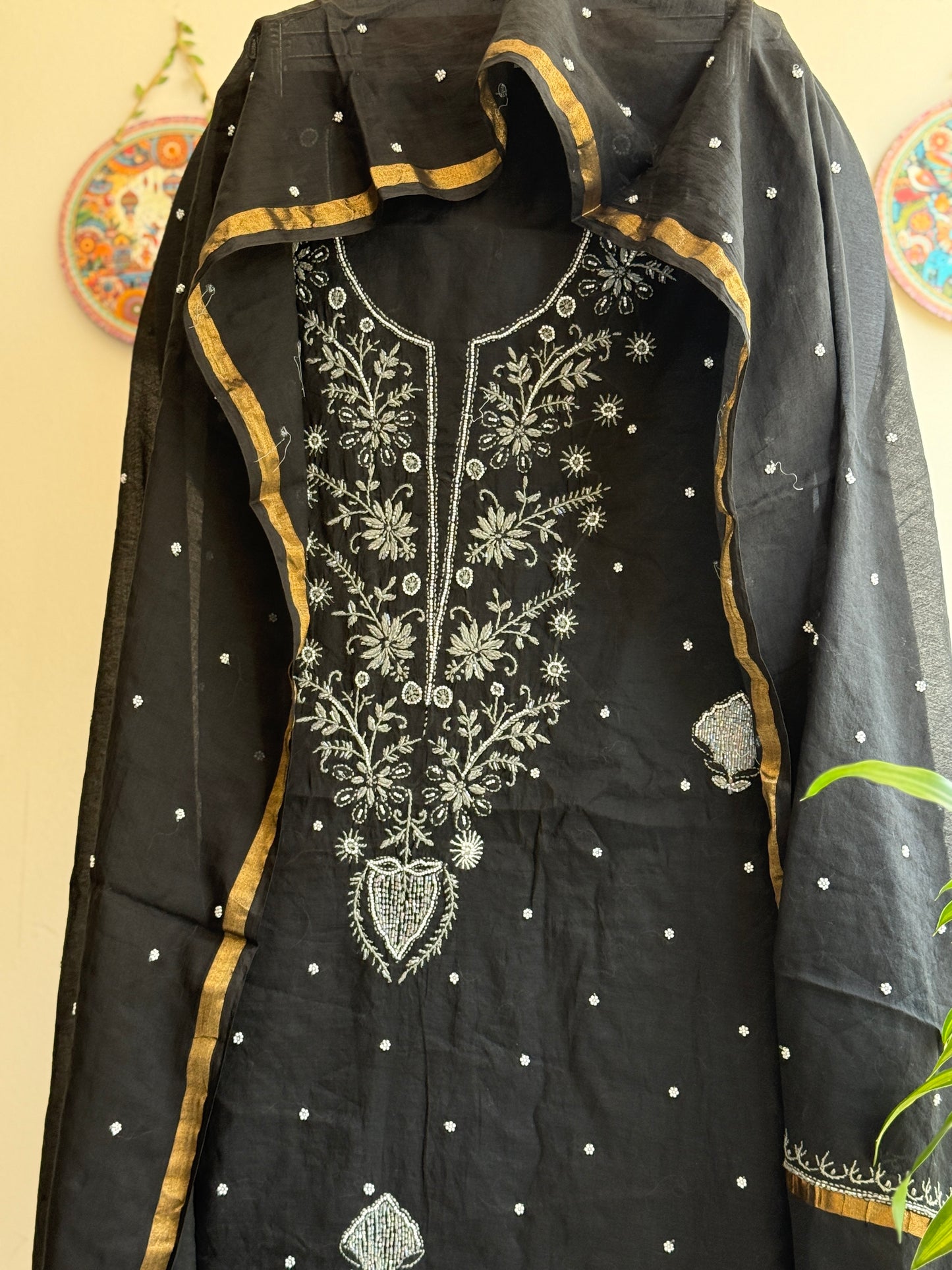 Lucknowi Chikankari Thread Work in Mul Chanderi add on Pearl Work and Cut Dana