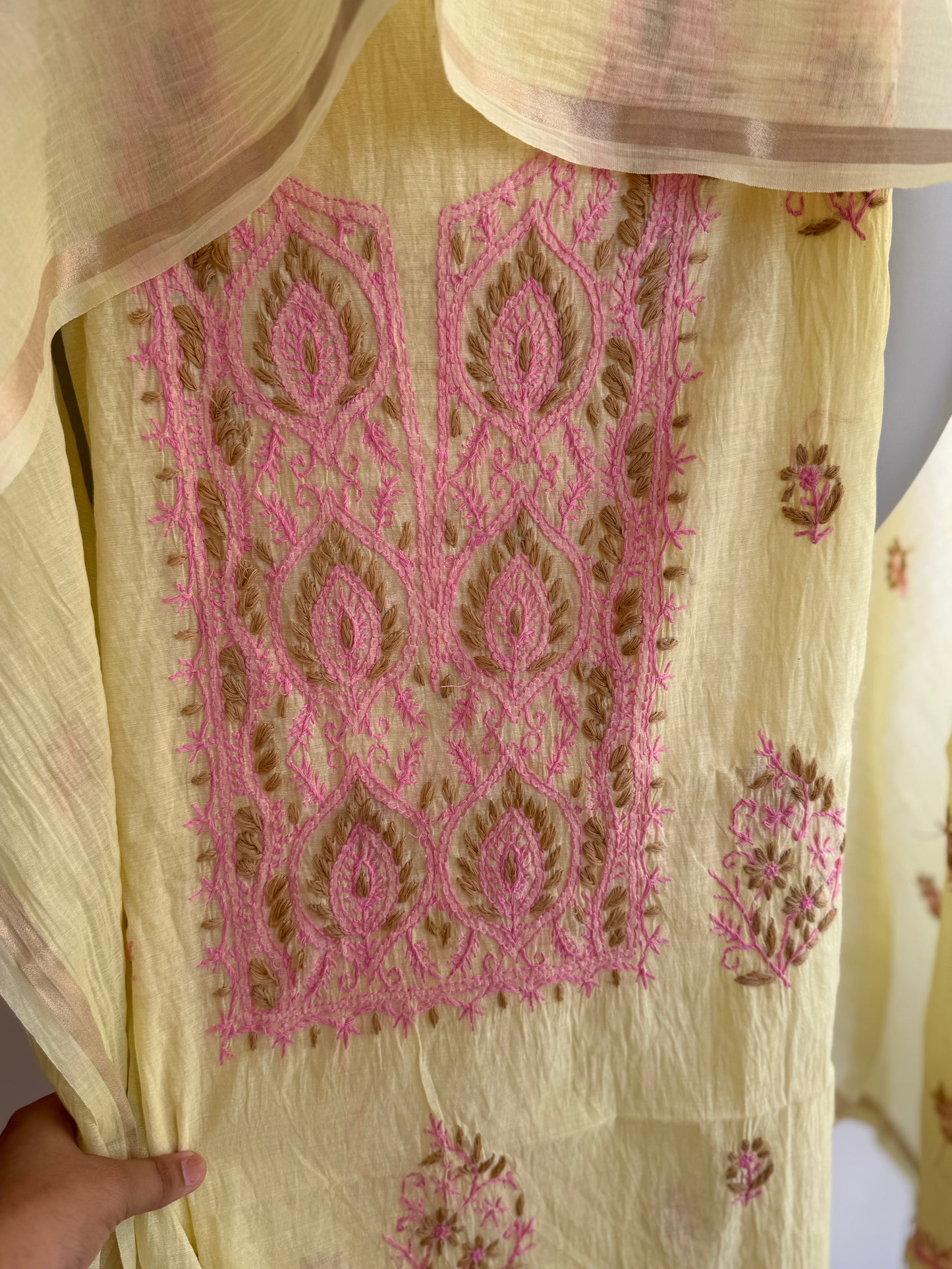 Lucknowi Chikankari Set – Pure Mul Chanderi Handcrafted Elegance