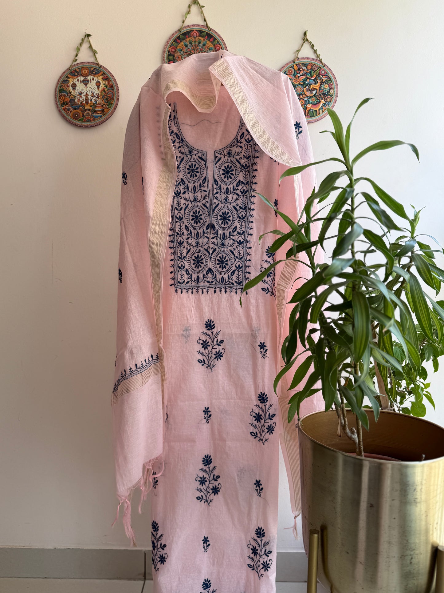 Lucknowi Chikankari Set – Pure Mul Chanderi Handcrafted Elegance