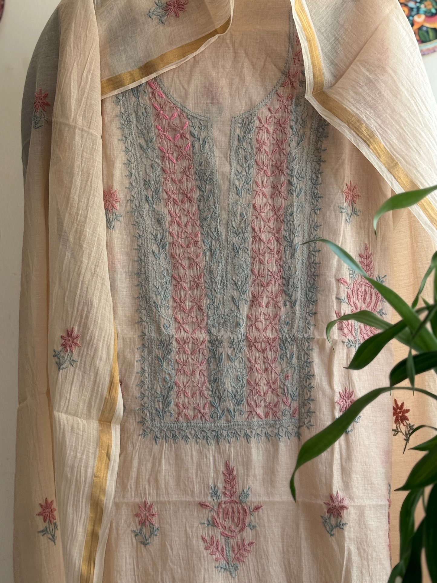 Lucknowi Chikankari Set – Pure Mul Chanderi Handcrafted Elegance